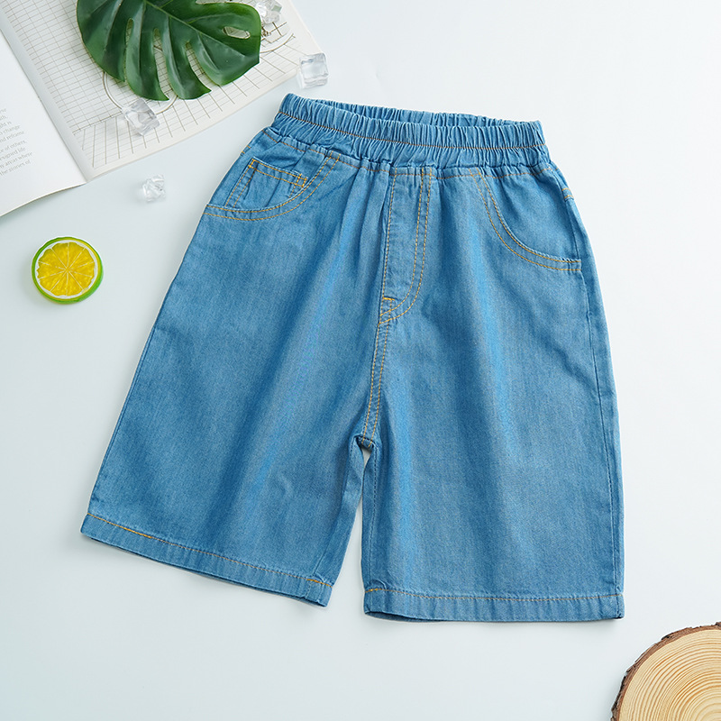 Children's Denim middle pants summer boys' thin pants Tencel cotton girls' Korean style shorts baby fifth pants children's pants