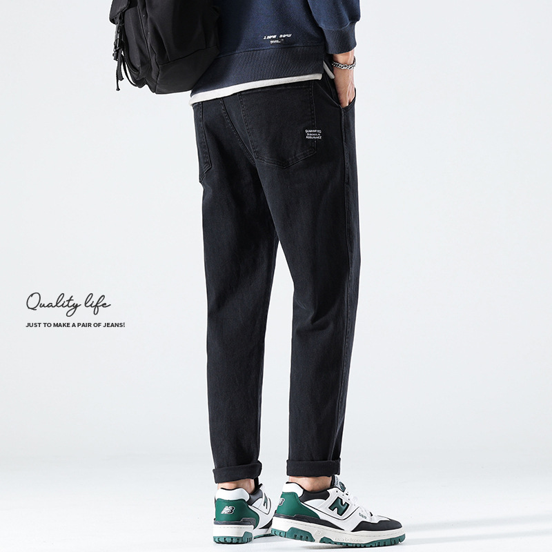 2023 autumn and winter New black stretch men's fashion brand slightly loose feet trendy all-match casual Denim trousers