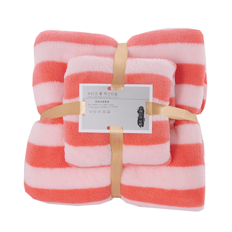 Hot sale wholesale wide strip high density coral fleece bath towel beach towel back gift welfare Foreign Trade logo delivery