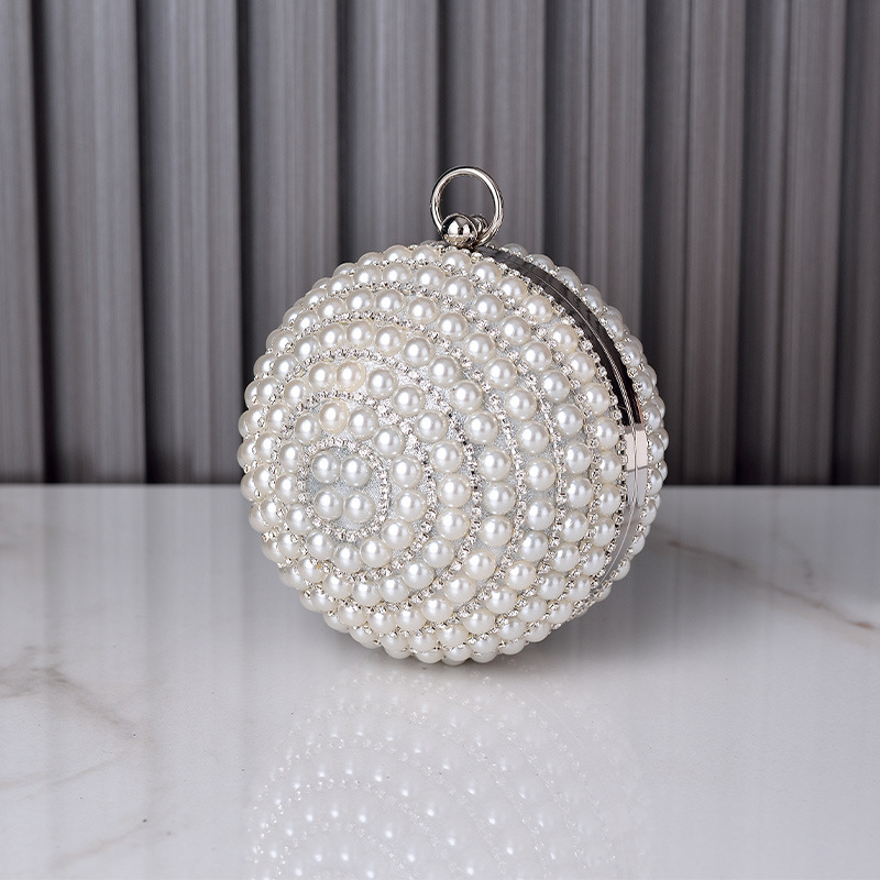 2023 Cross-border New Evening Bag Round Pearl Handheld Banquet Bag Joker Dress Evening Dress Crossbody Bag Wholesale