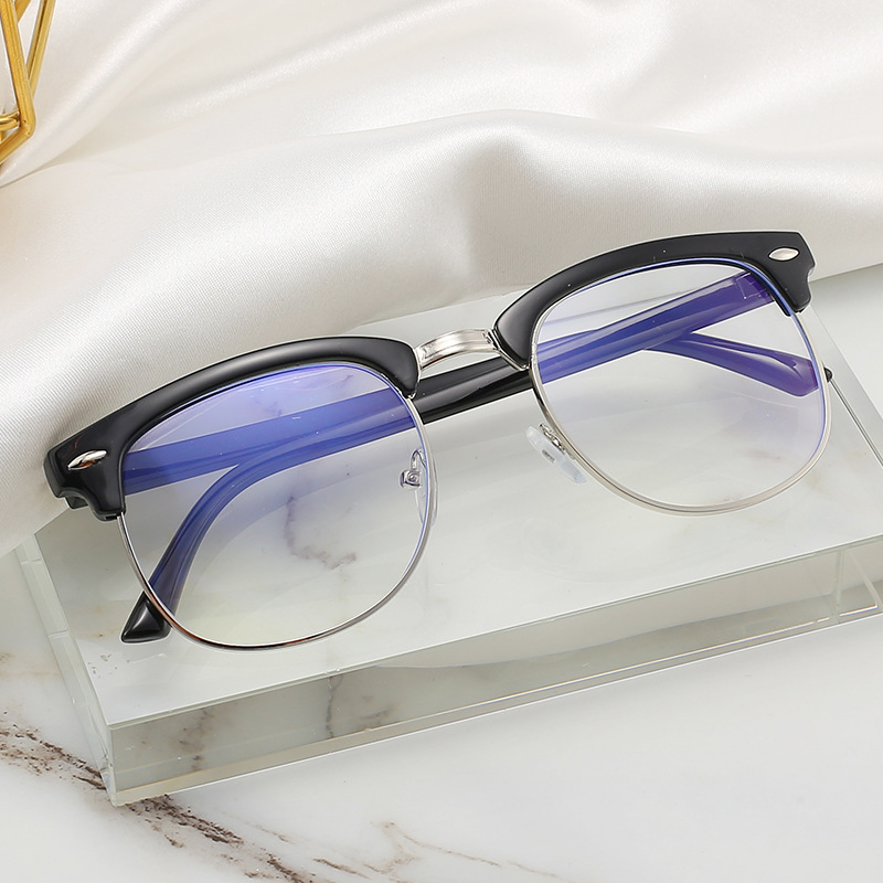 Retro Half-frame Rice Nail Frame 3016 Anti-blue Light Flat Glasses Men's and Women's Goggles Can Be Equipped with Myopia Glasses Frame