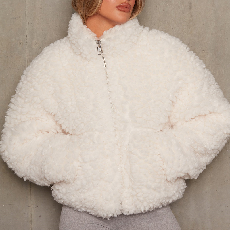 2022 autumn and winter Europe and the United States cross-border women's clothing Amazon new plush cardigan short jacket lambswool coat women