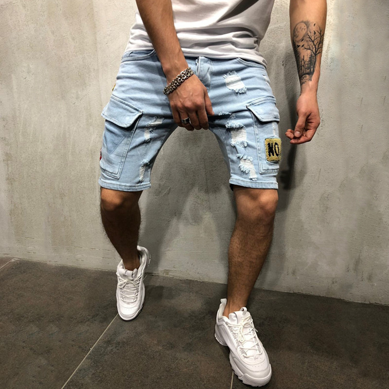 2021 European and American Men's Jeans New Ripped Slim-fit Men's Shorts Cross-border Trade Men's Casual Shorts Trendy