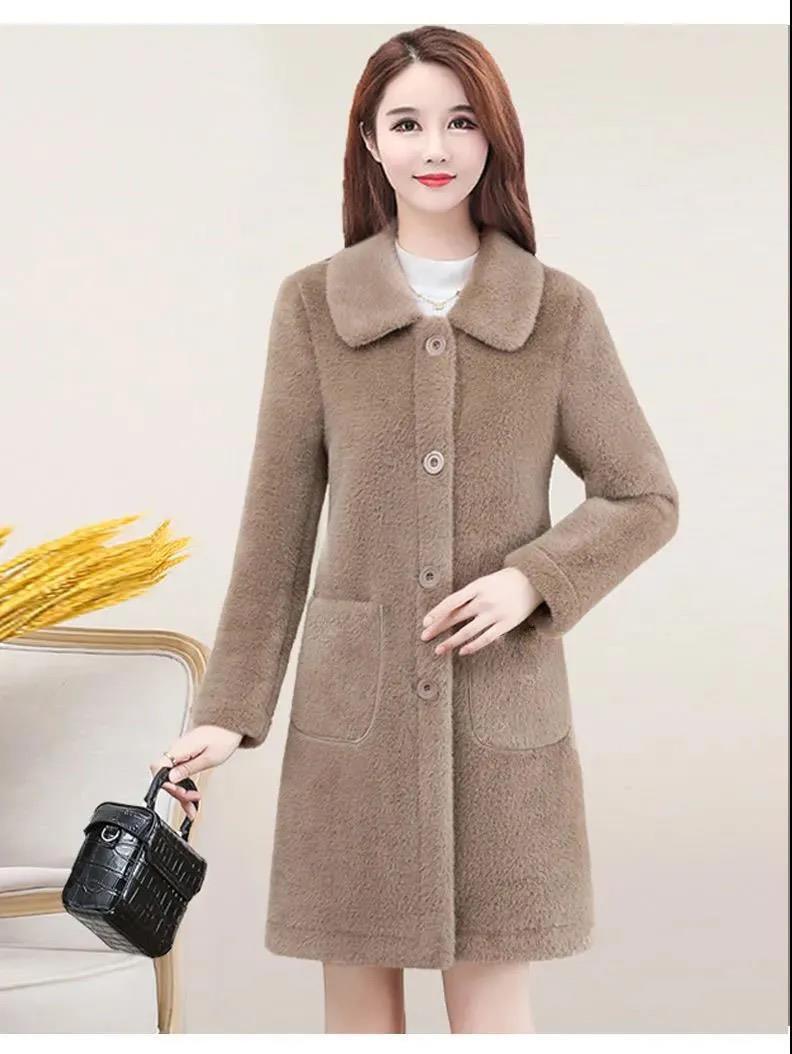  lamb velvet mid-length coat women's 2022 Winter new mother Korean-style large size western style women's coat_voghion.com