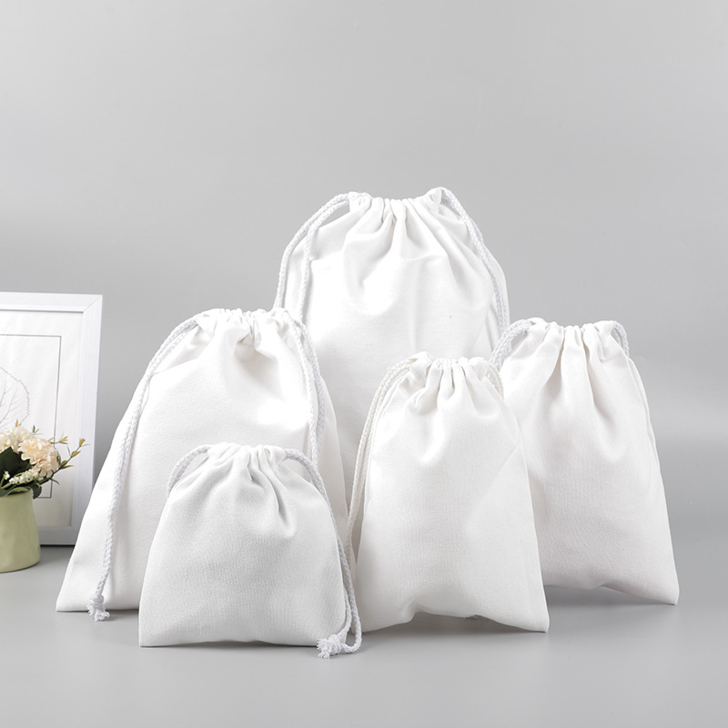 Spot blank canvas drawstring pocket storage small cloth bag printable logo rice cotton packaging bag tea bag