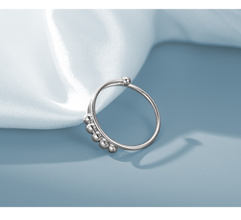 Bague à perles rotatives à double couche en argent S925 transfrontalier pour femme, anneau d'index de décompression anti-anxiété, vent froid_voghion.com