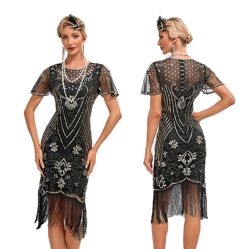 Amazon wish Real Shot 1920s Retro Sequin Dress Tassel Dress Party Banquet Dress Beaded Dress