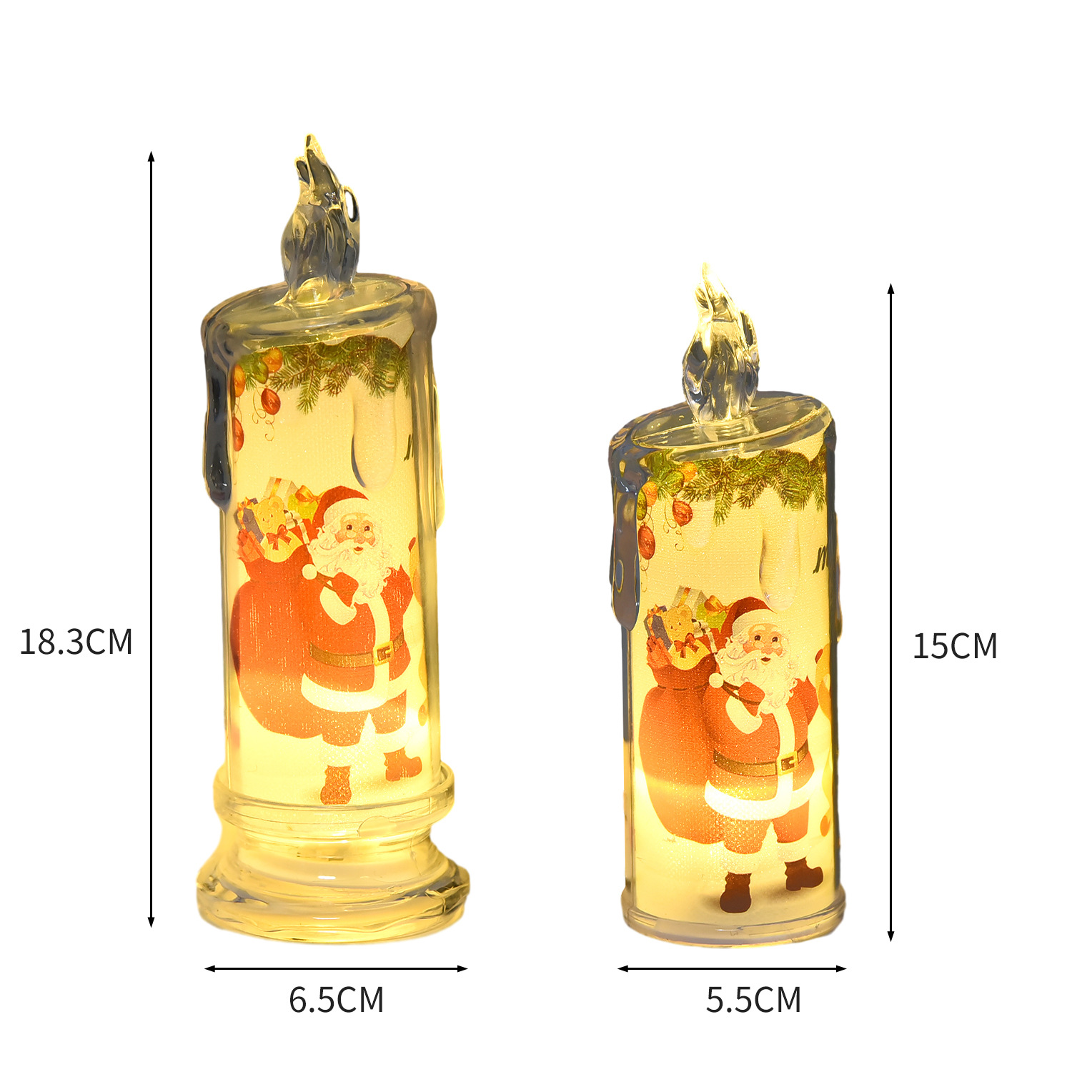Christmas Candle Light Simulation Candle Atmosphere Light Built-in Printed LED Candle Light Electronic Holiday Decoration Ornaments