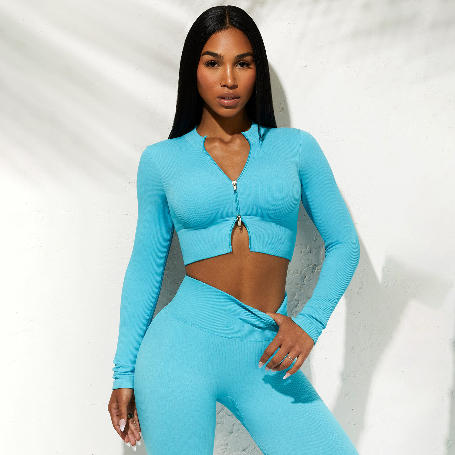 Nylon New Rib Seamless Yoga Suit Women's Quick-drying Sports Bra High Waist Tight Yoga Pants
