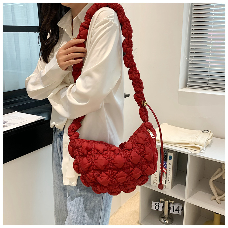 Borsa da donna Niche Bubble Borsa monospalla sottobraccio Borsa coreana in cotone Borsa a tracolla casual Borsa a nuvola plissettata_voghion.com