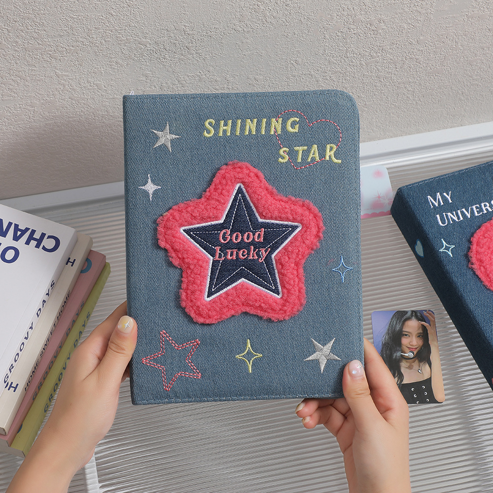 ins Korean style retro A5 denim love album Girl's four-grid card book student three-inch star storage book