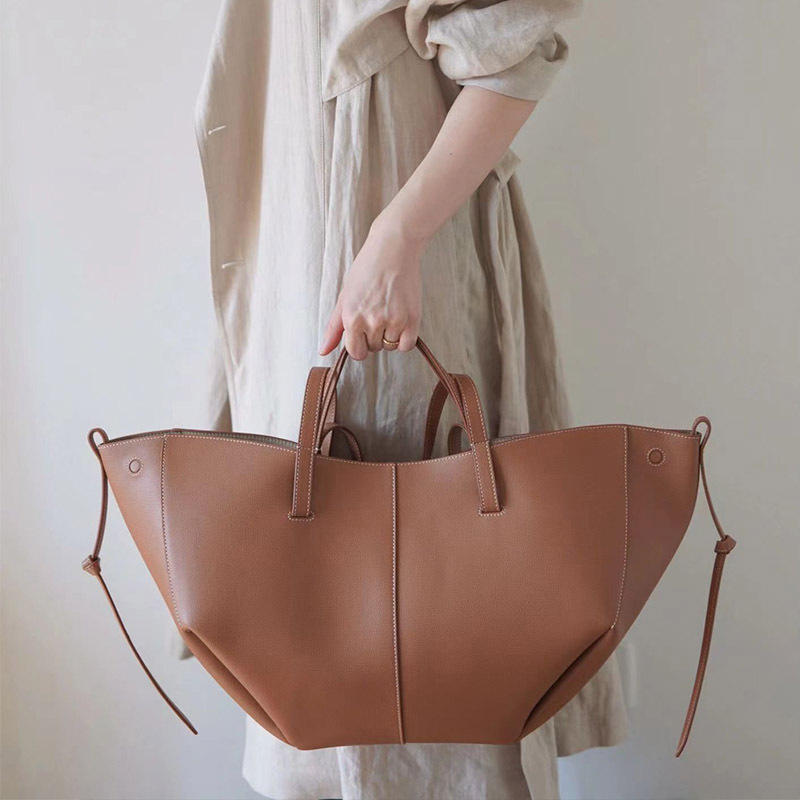 French Niche pol Tote Bag New Cyme Leather Portable Large Capacity Shopping Bag Genuine Leather Women's Bag