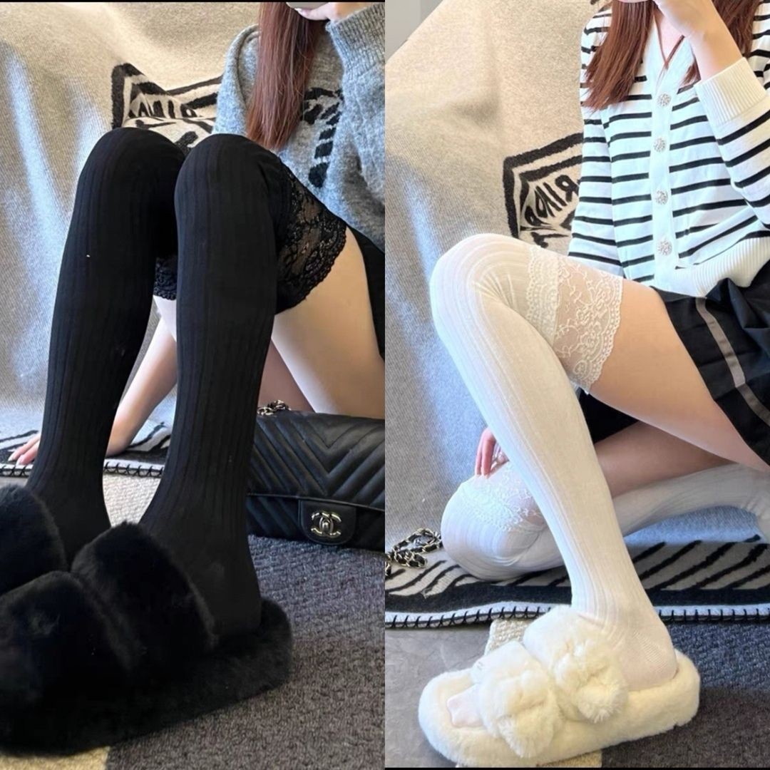 Autumn and winter warm over-the-knee socks pure cotton socks women's thick socks Japanese stockings winter high non-slip solid color stockings