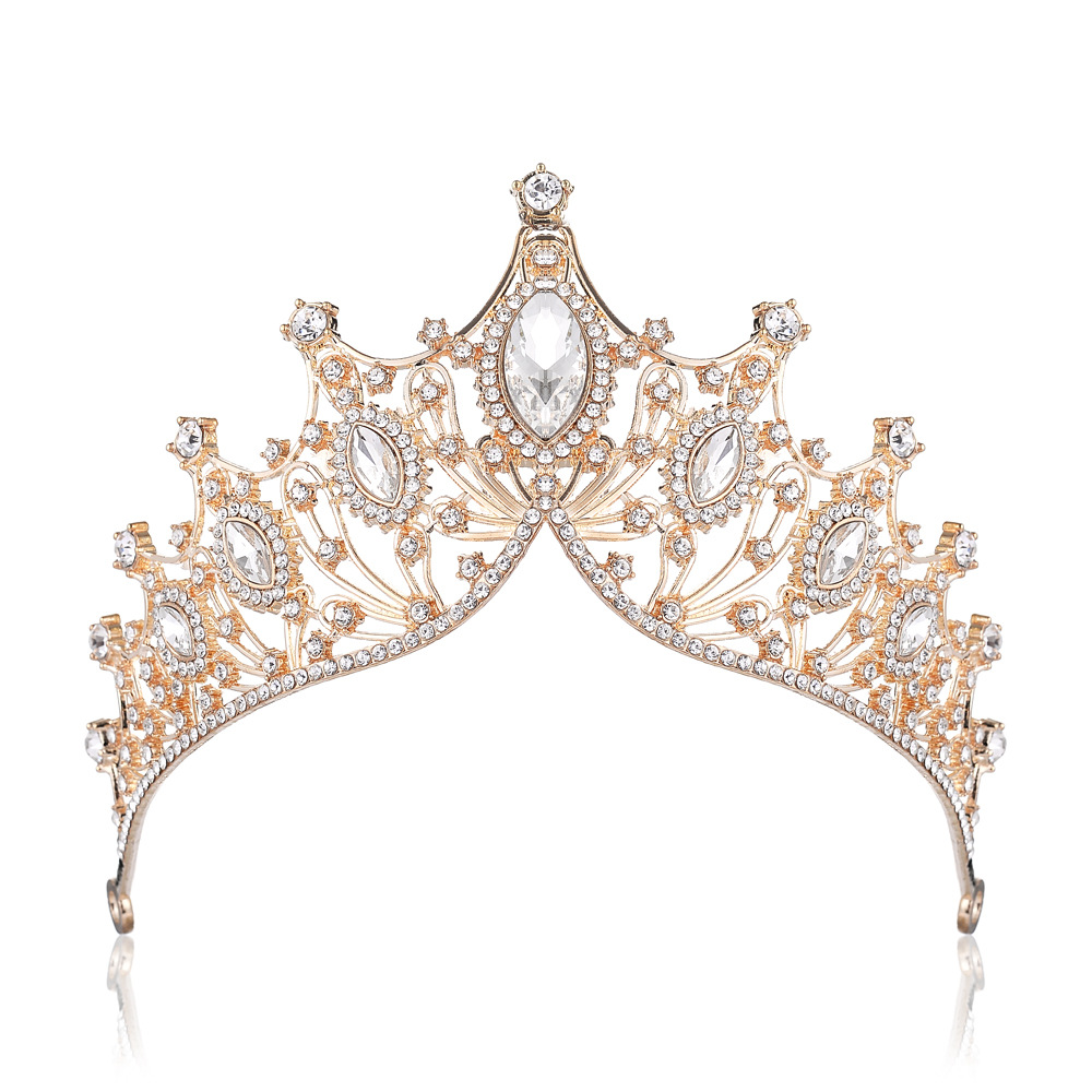 Cross-border Luxury Vintage Bridal Headwear Golden Wedding Dress Atmospheric Crystal Birthday Wedding Crown Hair Band Hair Accessories