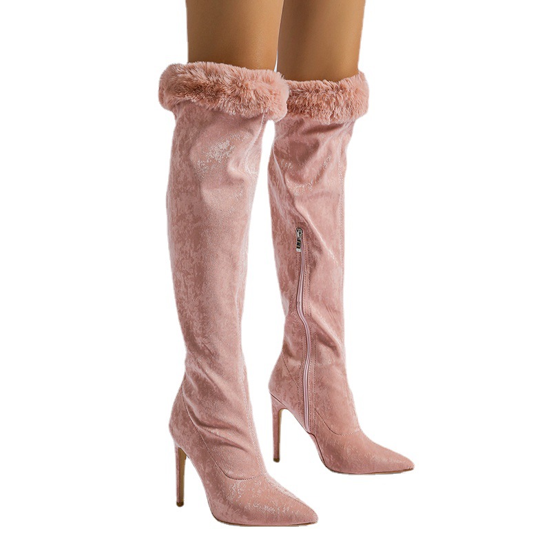 New high heel boots Big tube round pointed sleeve lace fashion boots plus size boots_voghion.com