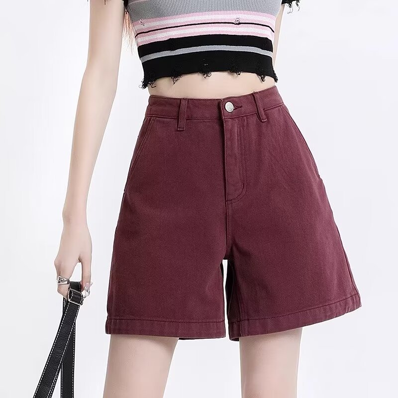 Green Dopamine Wear Denim Shorts Women's Summer New Ins-style High Waist Slimming Spice Girl A- shaped Hot Pants