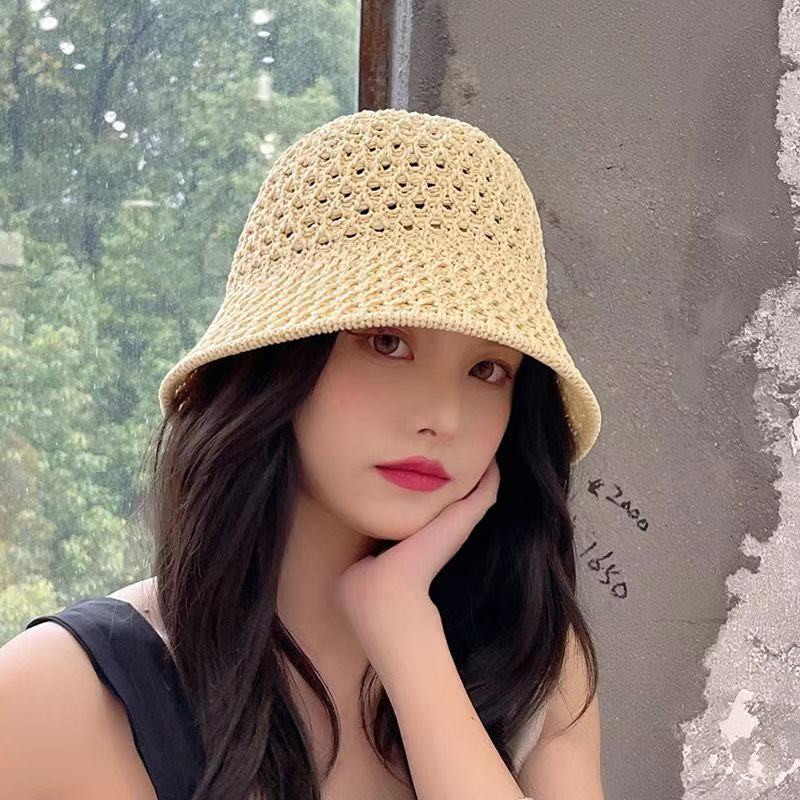 2025 Hat New Style Basin Hat Women's Spring and Summer Japanese Bucket Hat Hollow Shade Hat Woven Straw Hat Fisherman Hat Women