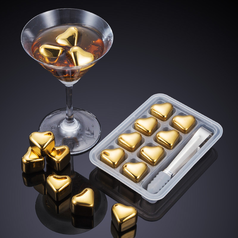 304 Heart-Shaped Golden Stainless Steel Ice Cubes Vacuum Electroplated Titanium Ice Particulate Ice Ice Wine Cold Application Cooling New Product