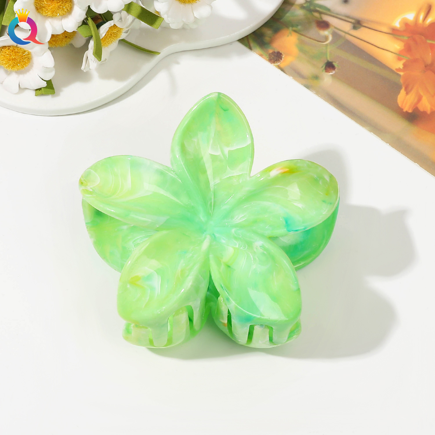 Qiyue cross-border marble pattern flower catch clip large egg flower hair clip plate hair shark clip hair catch hair accessories wholesale_voghion.com
