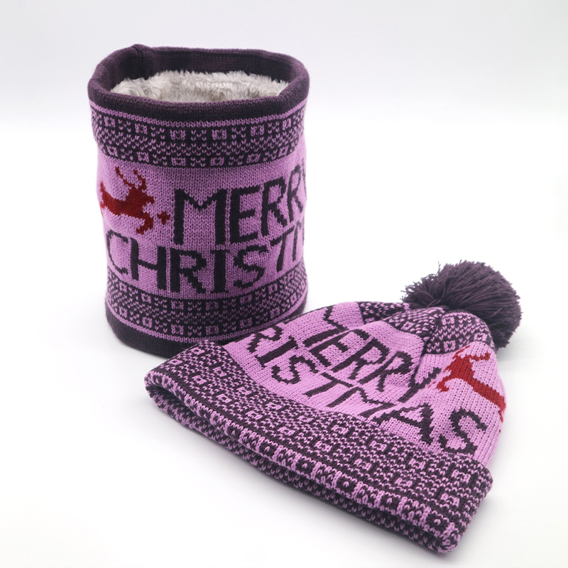Apparel Accessories fur ball deer Christmas hat scarf suit knitted scarf fleece-lined collar warm Christmas hat_voghion.com