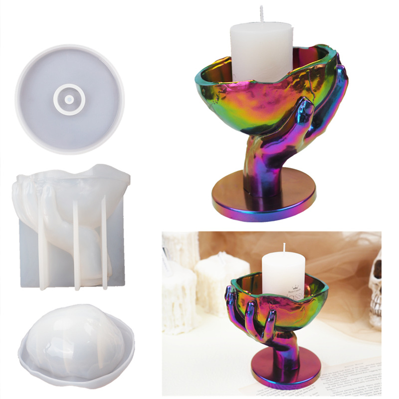 diy Epoxy Resin Hand Skull Candlestick Storage Box Desktop Storage Mirror Silicone Mold Ruihe