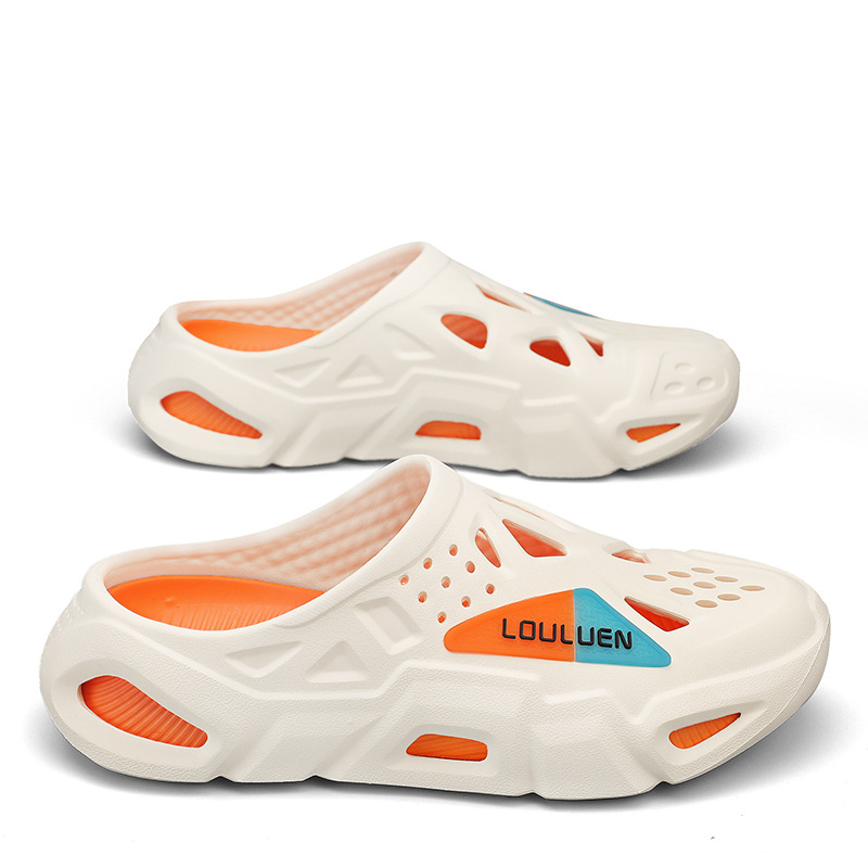 2025 Summer New Style Hole Shoes Men's Thick-soled Garden Shoes Outer Wear Non-slip Half Slippers Men's Casual Beach Sandals