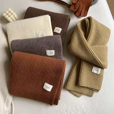 Solid Color Knitted Scarf Women's Autumn and Winter Korean Style Student Wool All-match Warm Thickened Scarf Couple Trendy Men Couple