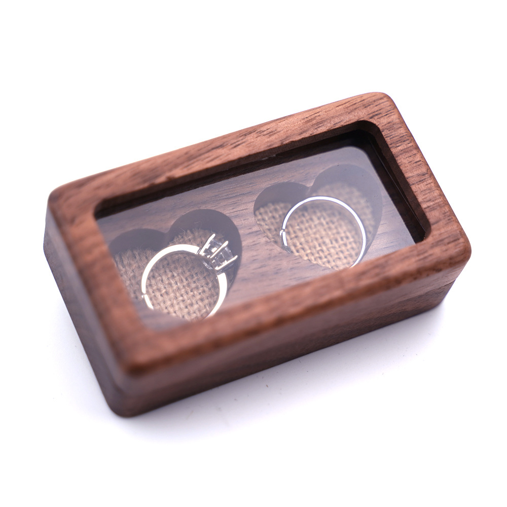 Window Black Walnut Jewelry Box Portable Wedding Ring Exchange Earrings Accessory Storage Engraving Customized ETSY