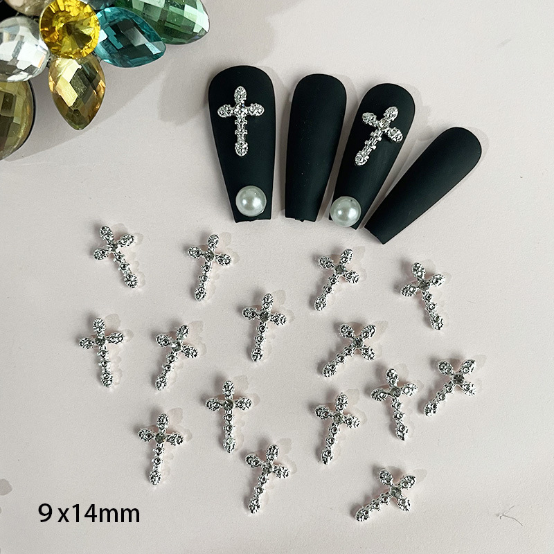 New alloy cross nail jewelry flash diamond nail decoration Mini small version retro Net Red Cross frame Diamond