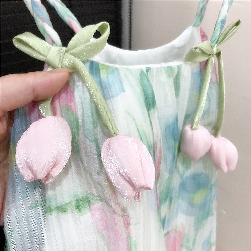 Summer Girl's Floral dress Baby Korean Style Children's Wear Girl's Western Style Tulip Sling Princess Dress Trendy Foreign Trade