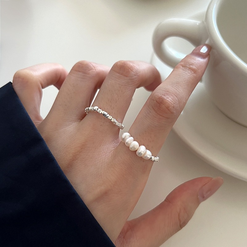 New Style Broken Silver Pearl Ring Women's Niche Design ins Fashionable Sexy Finger Ring Design All-Match Ring