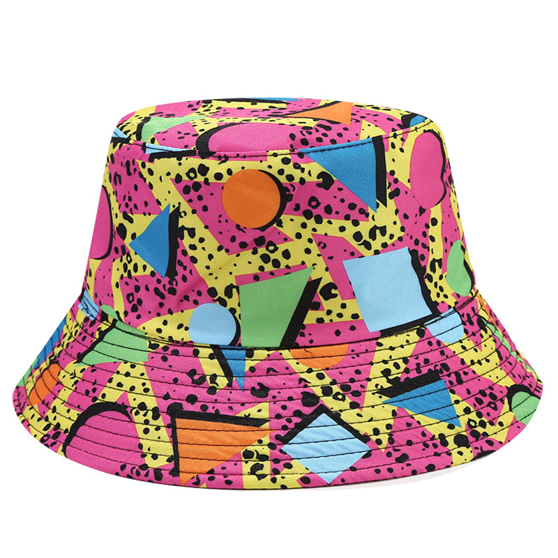 Cross-border Amazon geometric Ling-shaped vintage fisherman hat European and American printed double-sided versatile basin hat outdoor sun hat