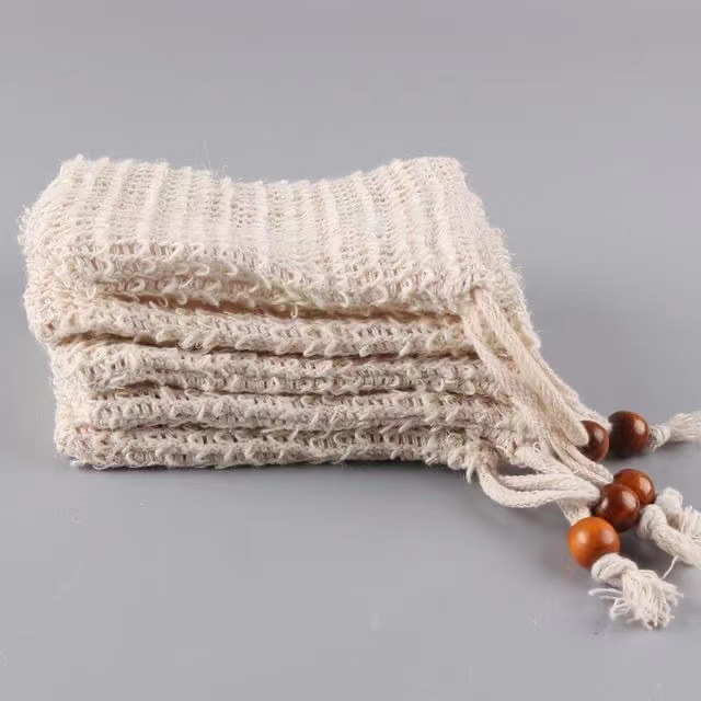 Cotton and Linen Soap Bag Foaming Net Hangable Beamhole Soap Bag Natural Bath Bag Sisal Foaming Net