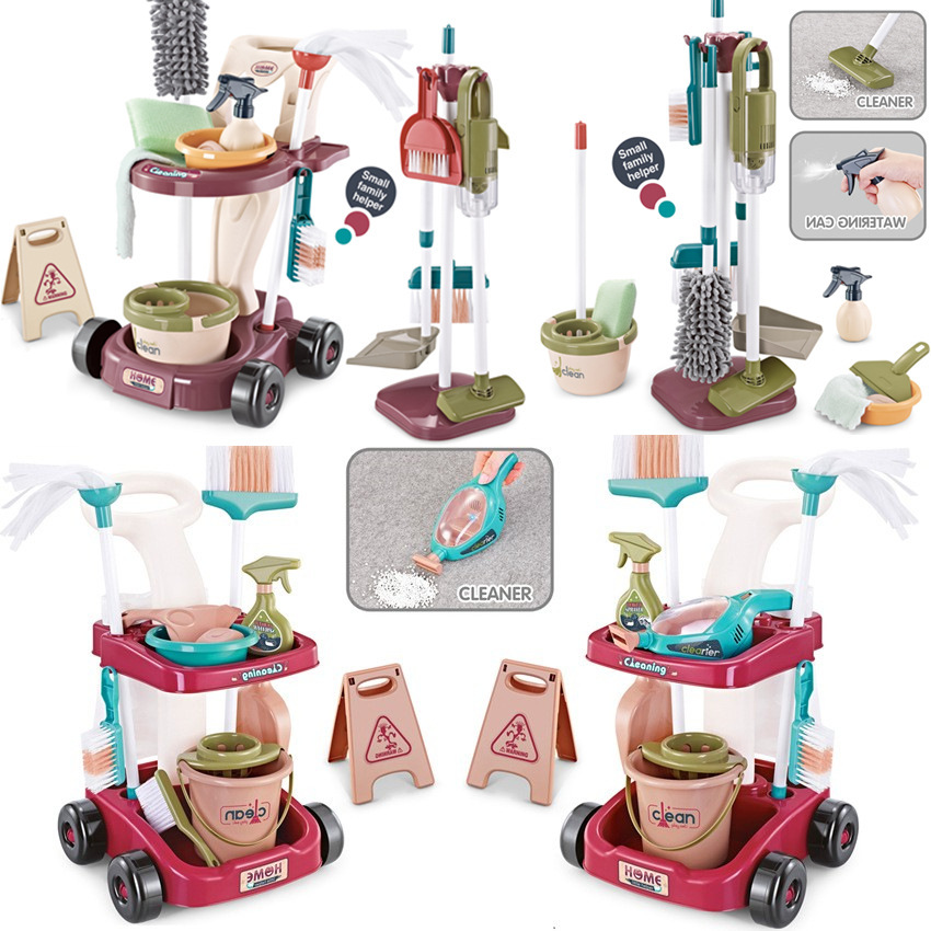 Foreign trade children's simulation cleaning tools cart play house vacuum cleaner broom mop set cleaning and hygiene toys