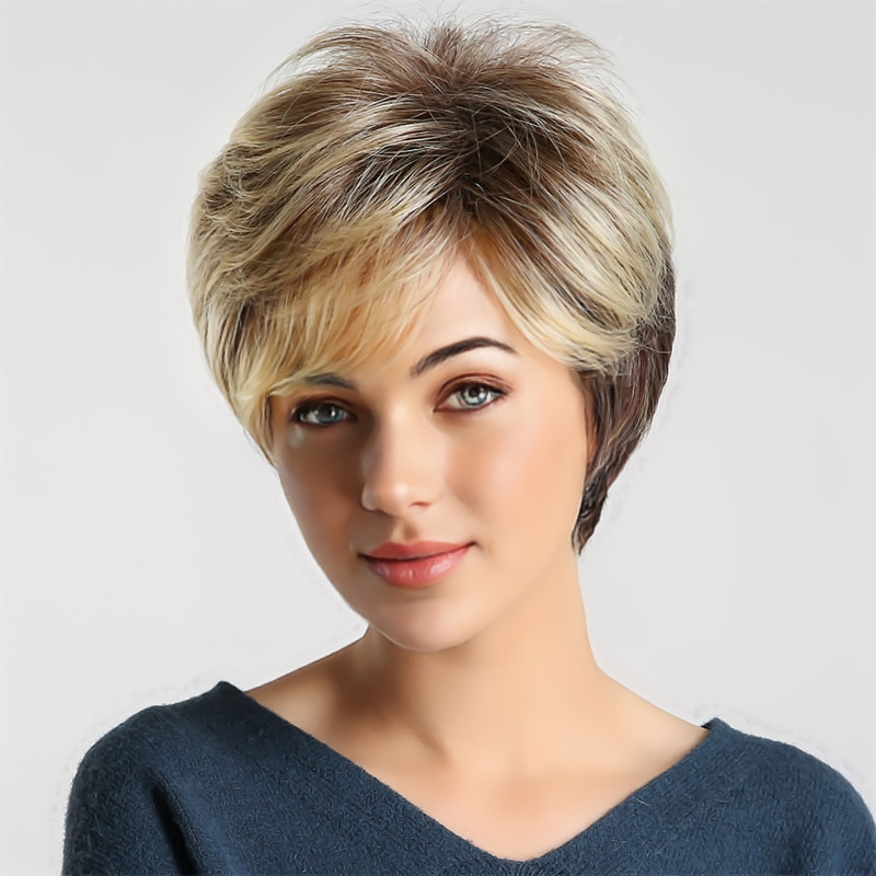 Tiktok foreign trade supply wig women's oblique bangs short curly hair European and American fashion highlights short hair headgear overseas generation hair