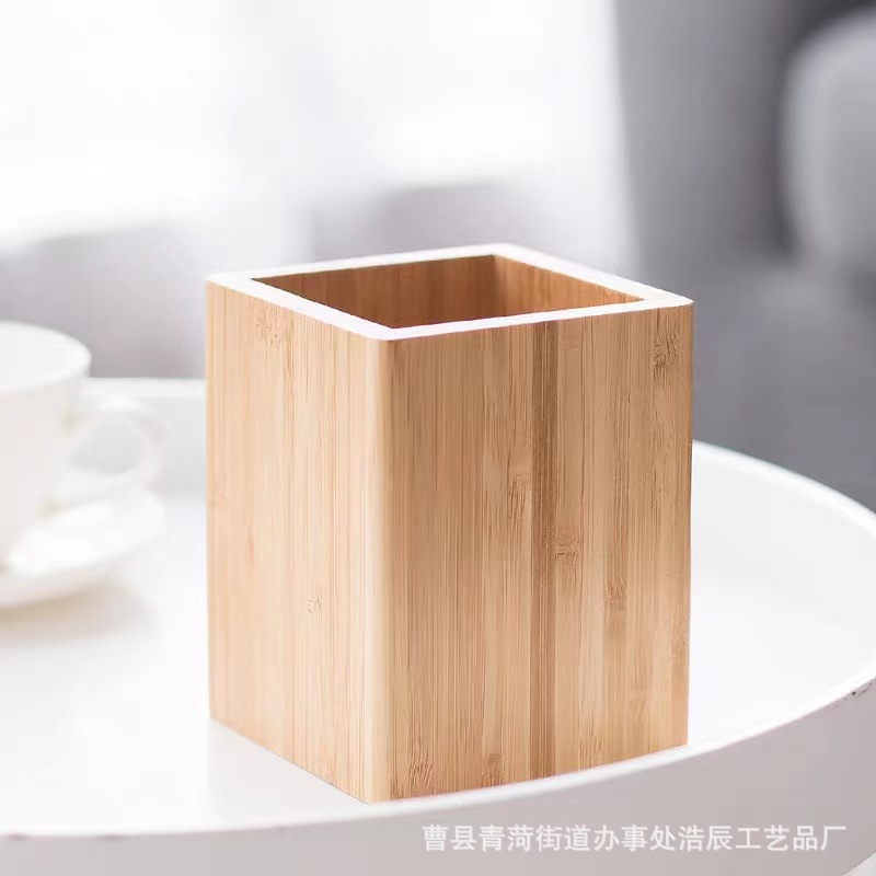 Bamboo pen holder student stationery creative pen holder gift study office desktop storage box wooden pen holder wholesale