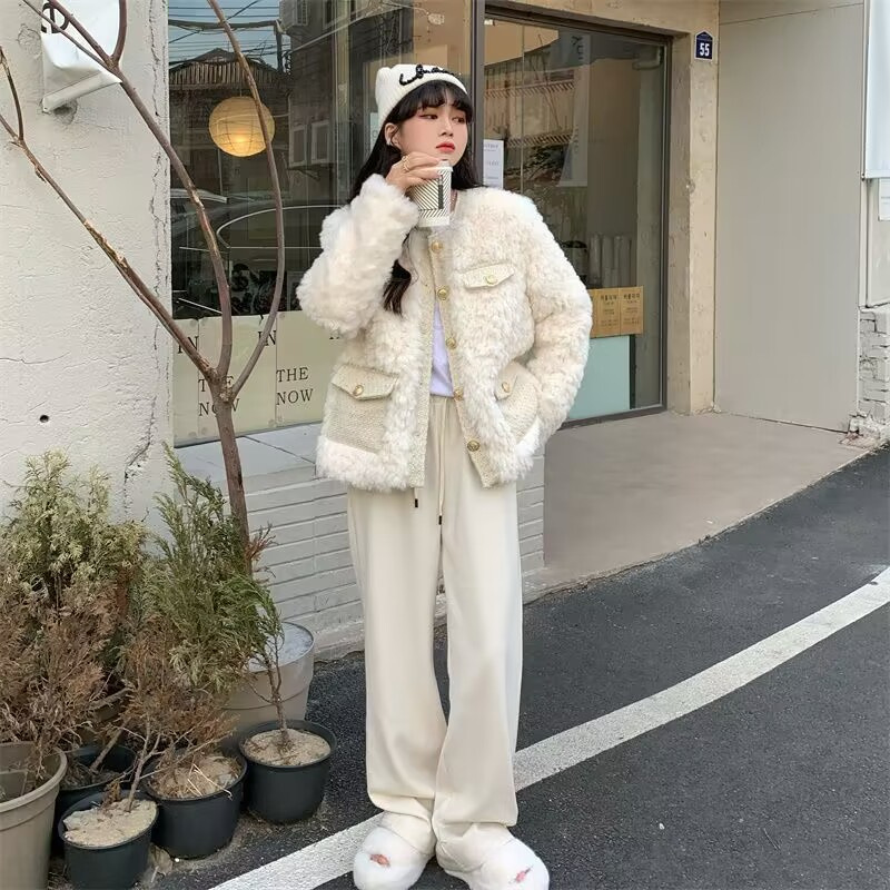 Thickened  style lamb wool coat for women 2023 autumn and winter all-matching new outdoor plush loose top ins fashion_voghion.com