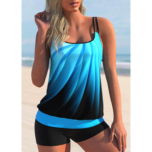 New European and American plus size foreign trade printed swimsuit strap beach shorts split swimsuit factory wholesale