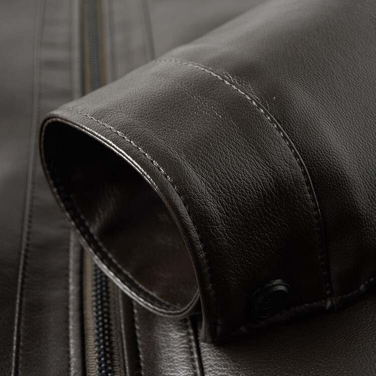 2023 Winter new men's stand collar fleece-lined leather coat men's coat winter thickened leather coat warm