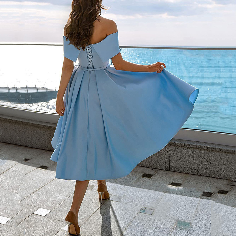 2025 European and American Summer Wholesale Women's Shoulder Bridesmaid Dress Short Satin Party Formal Dress Long Dress