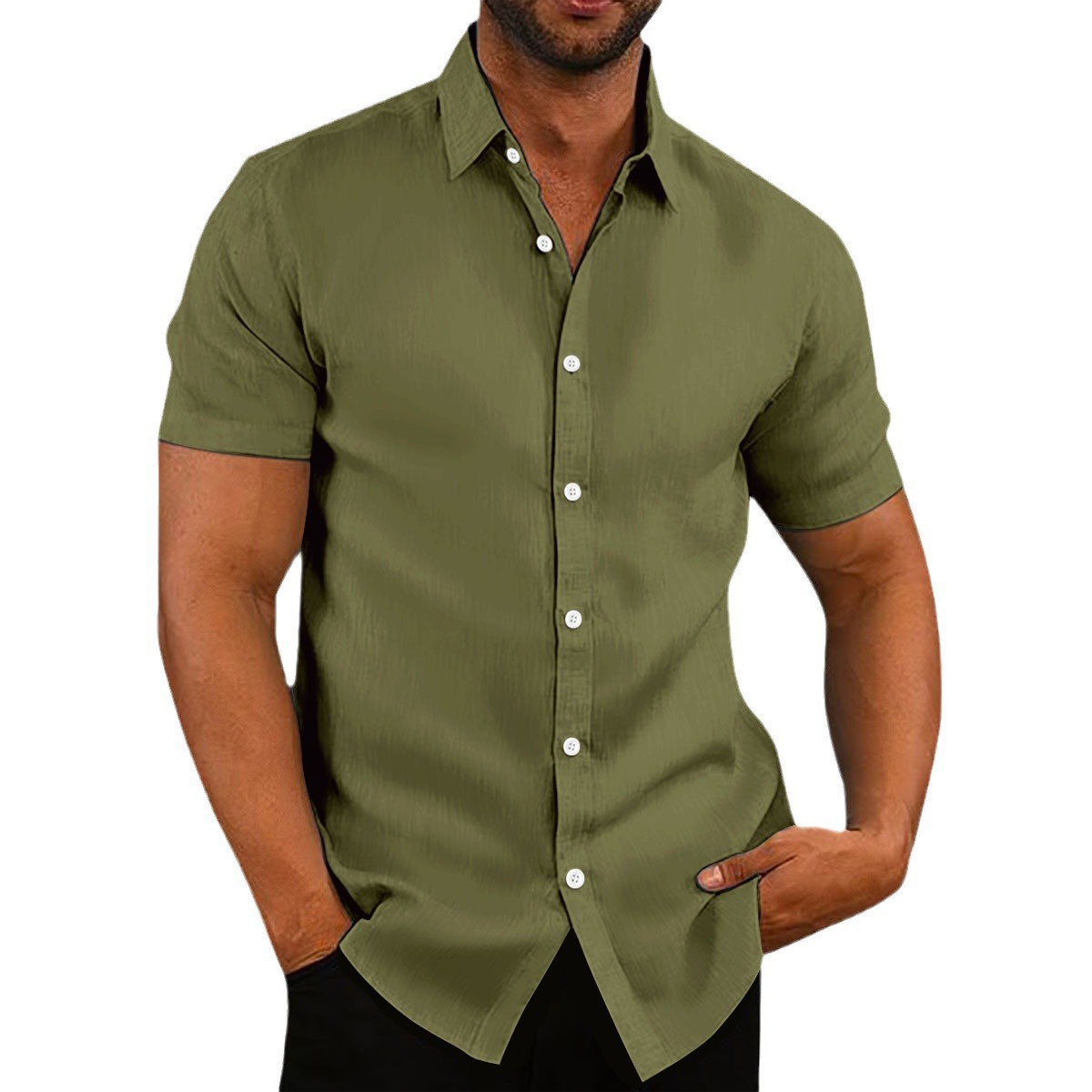 2024 ebay new men's retro cotton and linen casual loose short sleeve shirt
