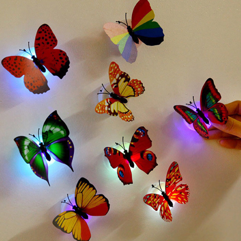 Luminous Colorful Lights 3d Luminous Butterfly Wall Decorations Living Room Bedroom Wedding Room Creative Wall Stickers Wallpaper Stickers