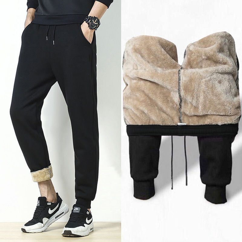 Fleece-lined thick lamb wool sweatpants men's elastic stretch sports pants casual pants men's pants winter factory direct sales