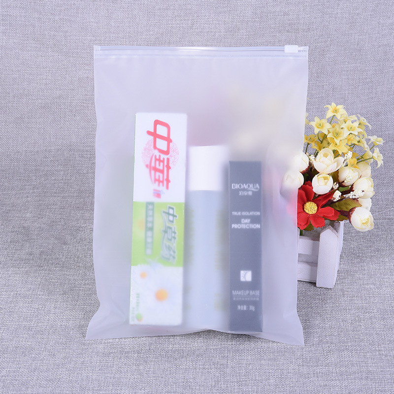 in stock transparent frosted pe zipper bag logo clip chain sealed pocket clothing plastic storage packaging bag wholesale
