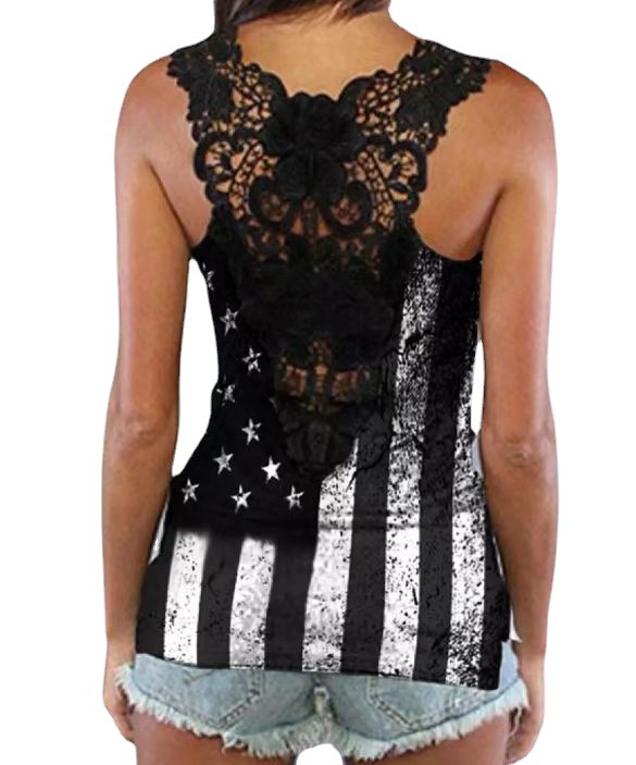 European and American Foreign Trade Women's Clothing ebay Summer Knitted Stitching Lace Vest T-Shirt Top Women