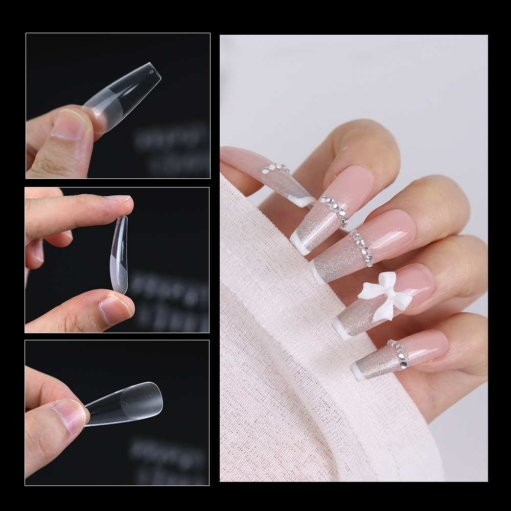 Europe and the United States best selling nail nail piece transparent semi frosted ultra-thin seamless full patch trapezoidal fake nail piece wholesale 504 pieces