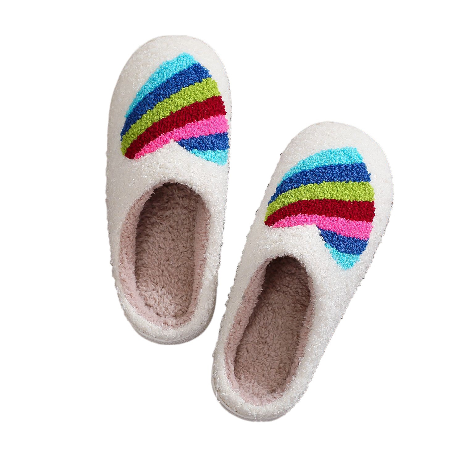 Cross-border mushroom hot winter smiley face peach heart cotton slippers women wholesale indoor home rainbow plush warm slippers