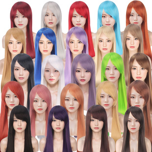 cosplay wig color universal long straight hair cartoon European and American ancient costume styling headgear 80cm cartoon straight hair