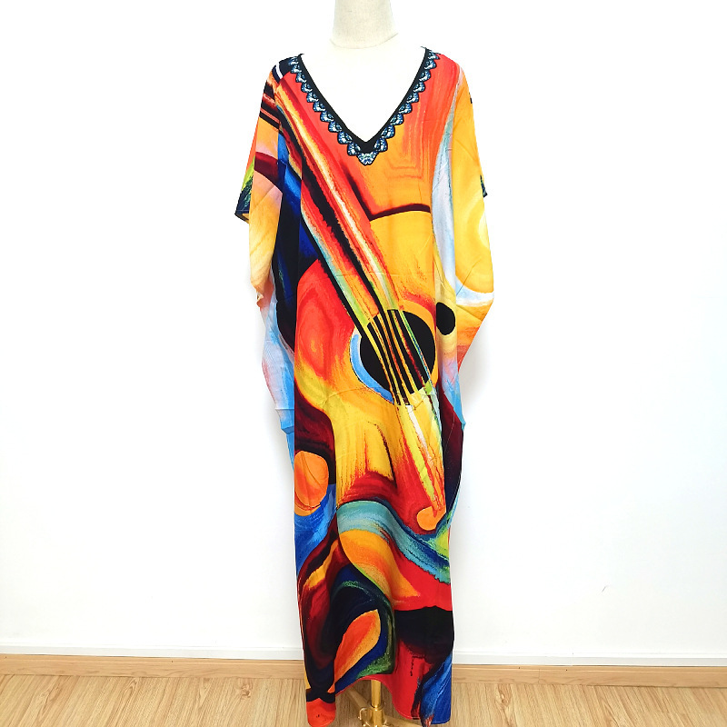 2022 new European and American beach blouse printed robe seaside holiday dress bikini sunscreen 5D196