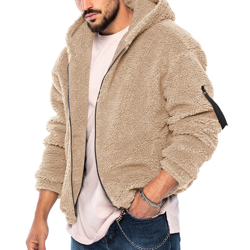 Independent station cross-border 2023 men's winter New fleece-lined thickened warm hooded zipper casual jacket for men